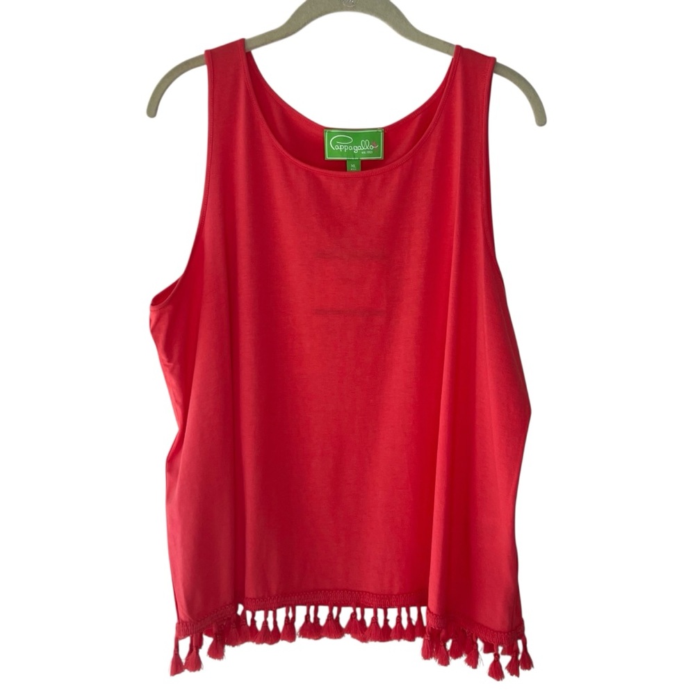 Cappagallo cotton modal tank top fringe hem scoop neck melon orange Sz XL NWT
